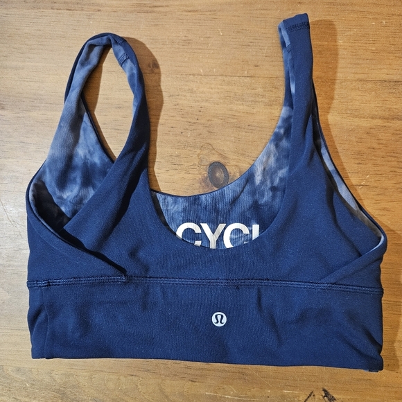 Lululemon Soulcycle Navy Blue Diamond Dye Reversible Align Bra Crop Tank Sz 6 - Picture 4 of 9